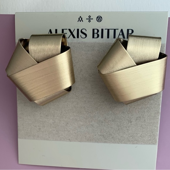 ALEXIS BITTAR • Roxbury Satin Brushed Gold Folded Metal Ribbon Post Earrings - Picture 10 of 12